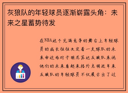 灰狼队的年轻球员逐渐崭露头角：未来之星蓄势待发
